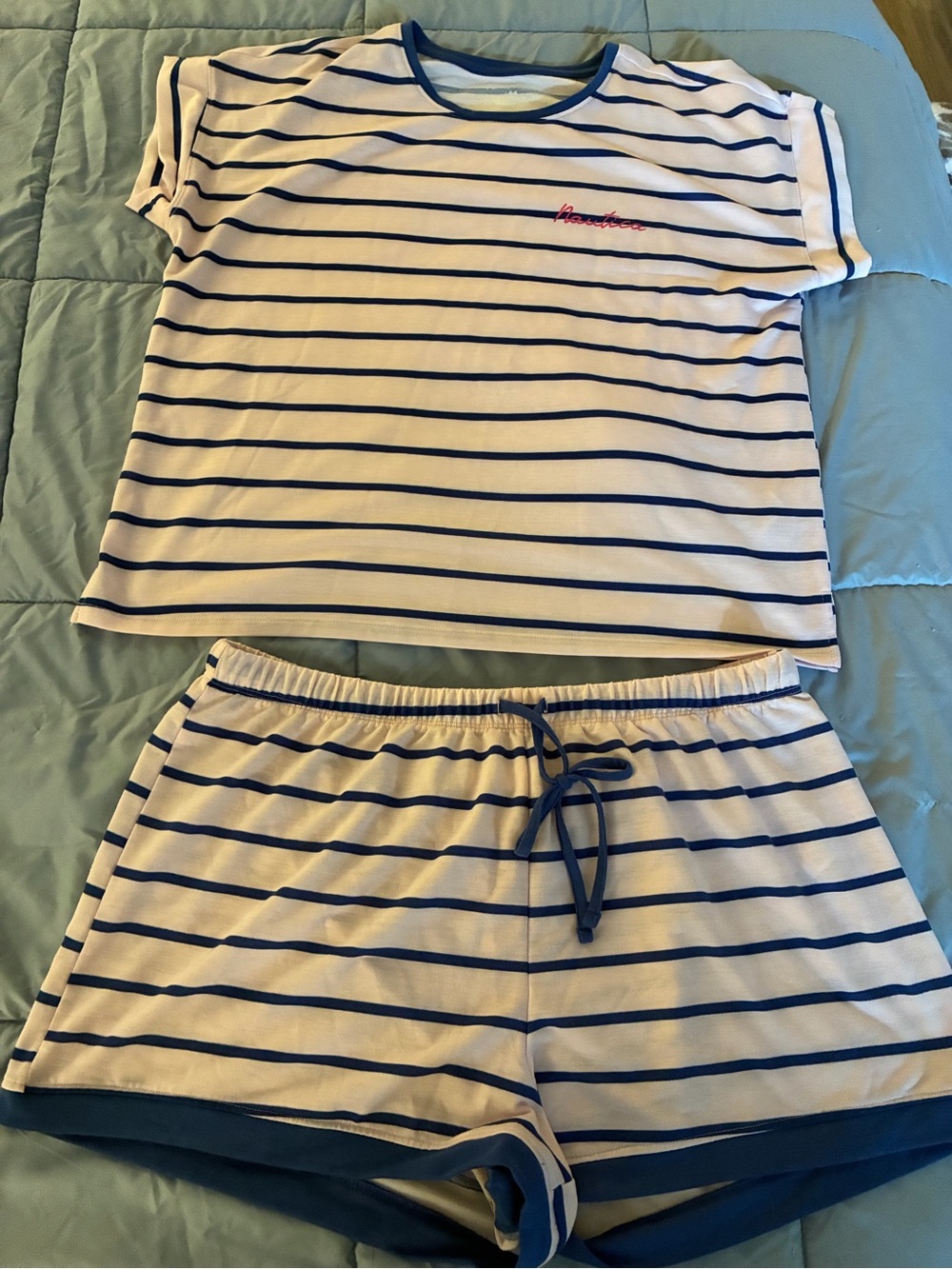 Nautica Cream and Navy Striped Short-Sleeve Top and shorts Pajama set